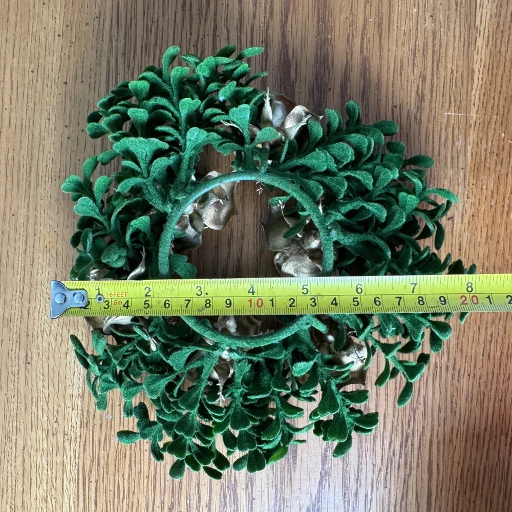 Artificial Wreath Green‎ Leaf Flocked Gold Rose Small Candle Wreath Accents